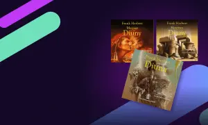 Okładki książek z serii Diuna, w tym "Mesjasz Diuny", "Heretycy Diuny" i "Diuna". Kolejność czytania jest kluczowa dla zrozumienia sagi.
