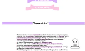 Wiersz "Campo di fiori" Czesława Miłosza zestawia spalenie Giordana Bruna z powstaniem w getcie warszawskim, ukazując obojętność i brak tolerancji.