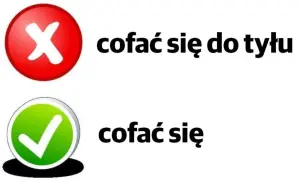 Czerwony znak "X" obok "cofa się do tyłu", zielony ptaszek obok "cofa się".