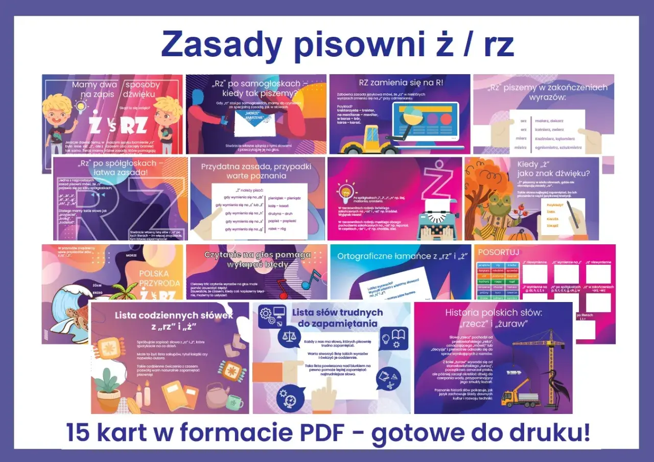 Zasady pisowni ż/rz: „rz" po spółgłoskach, kiedy „ż" brzmi jak „rz", a kiedy „rz" zamienia się na „r". Bodajże, to zasady, które pomagają.