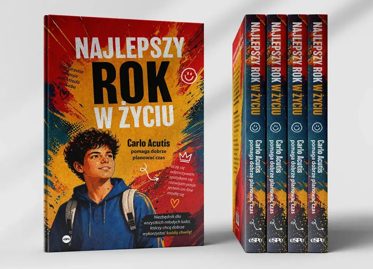 Okładka książki "Najlepszy rok w życiu" z Carlo Acutisem. Seria inspiruje do dobrego planowania czasu, jak w przypadku Marcina Zakrzewskiego.