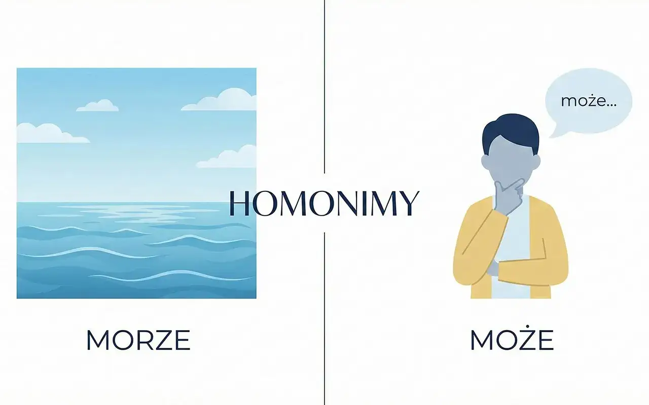 Ilustracja wyjaśnia, co to jest homonim: morze i może.