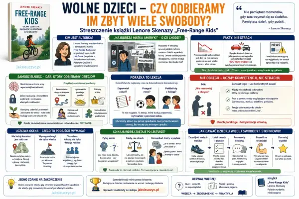 Streszczenie książki "Free-Range Kids" o dawaniu dzieciom swobody. Uczy, jak budować samodzielność i kompetencje, zamiast strachu.