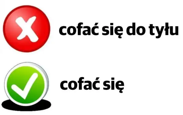 Czerwony znak "X" obok "cofa się do tyłu", zielony ptaszek obok "cofa się".